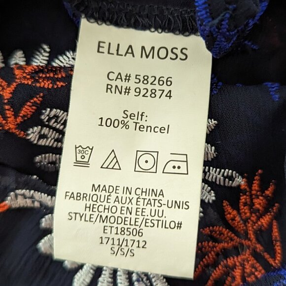 Ella Moss Floral Embroidered Long-Sleeve Sheer Blouse S - Picture 5 of 6